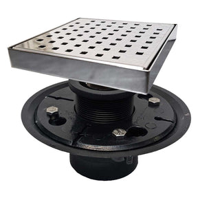 SereneDrains Square Shower Drain Kit with Base - Traditional Square - Polished Chrome - 6 Inch ABS Plastic