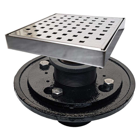 SereneDrains Square Shower Drains Traditional Square with Cast Iron rough - Polished Chrome
