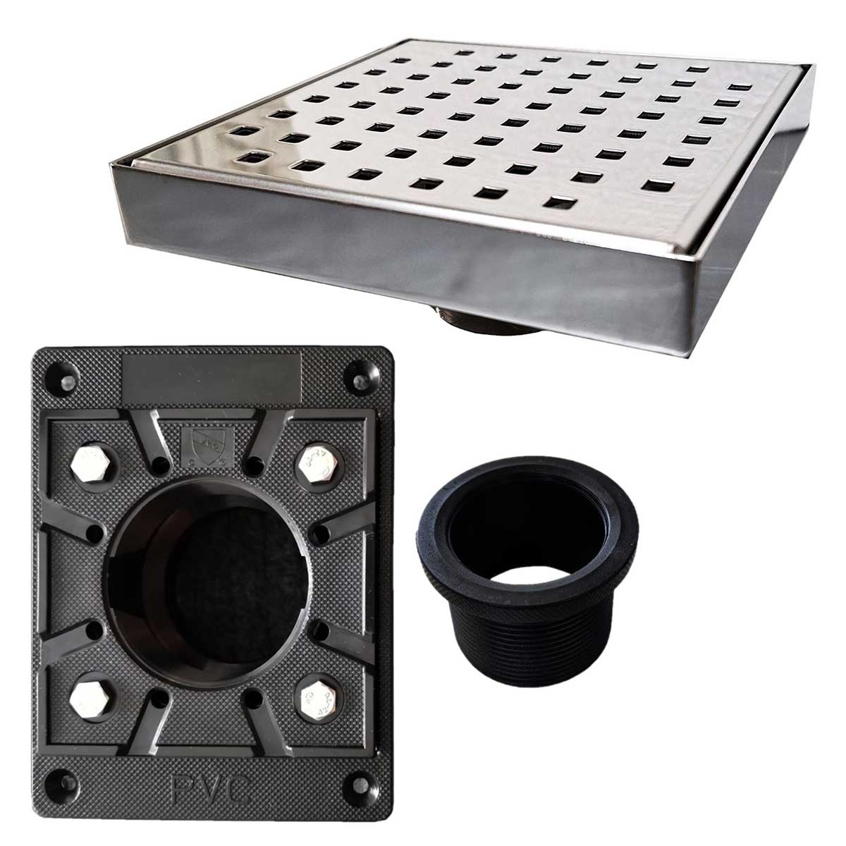 SereneDrains Square Shower Drains Traditional Square with Square PVC rough - Polished Chrome
