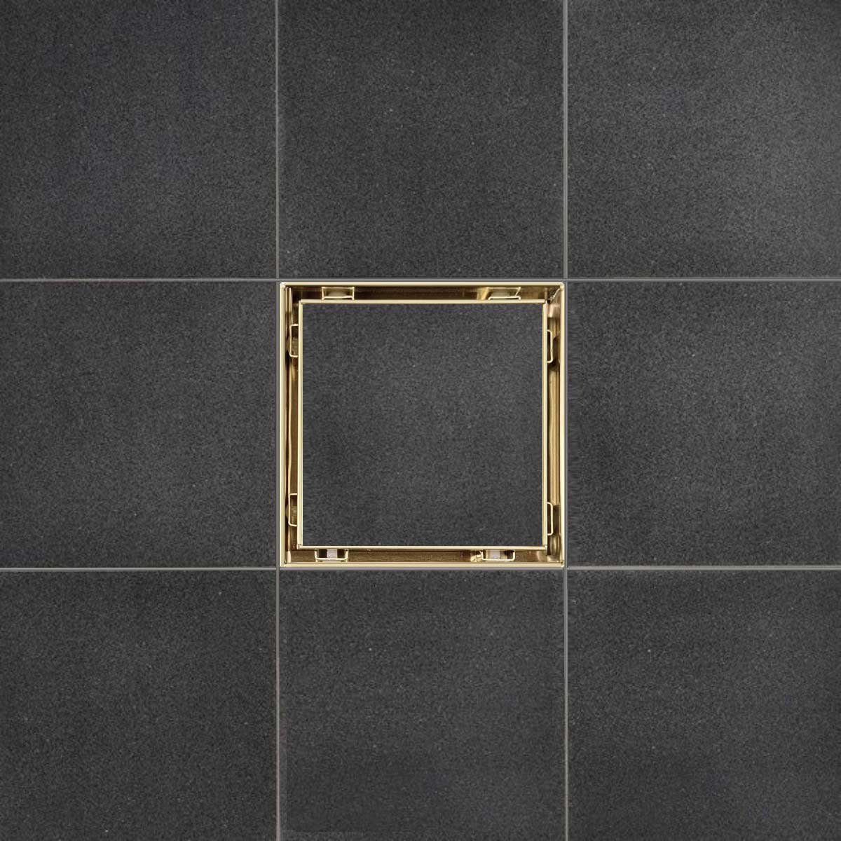 SereneDrains Wow Drain TM Side Discharge Outlet with 5 Inch Tile Insert Square Shower Drain Horizontal Low Profile
