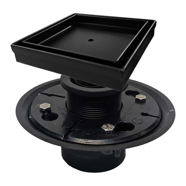 SereneDrains Square Shower Drain Kit with Base - Tile Insert - Matte Black - 5 Inch ABS Plastic