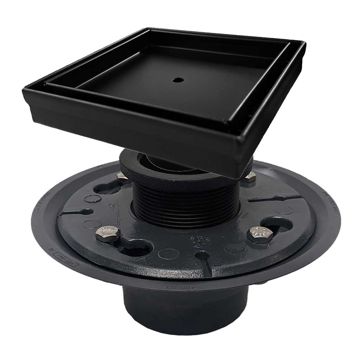 SereneDrains Square Shower Drain Kit with Base - Tile Insert - Matte Black - 5 Inch PVC Plastic