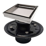 SereneDrains Square Shower Drain Kit with Base - Tile Insert - Brushed Nickel - 6 Inch
