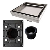 SereneDrains Square Shower Drain Kit with Base - Tile Insert - Brushed Nickel - 6 Inch