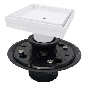 SereneDrains Square Shower Drain Kit with Base - Tile Insert - Matte White - 5 Inch ABS Plastic