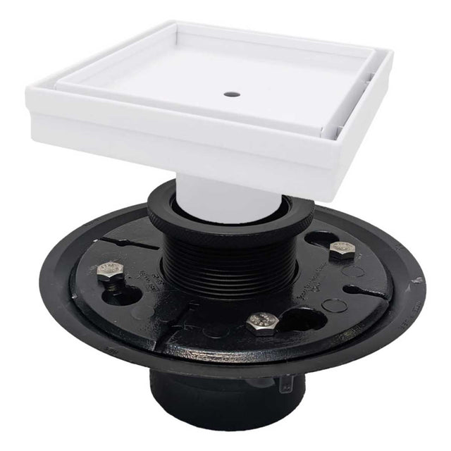 SereneDrains Square Shower Drain Kit with Base - Tile Insert - Matte White - 5 Inch ABS Plastic