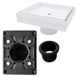 SereneDrains Square Shower Drain Kit with Base - Tile Insert - Matte White - 5 Inch Square PVC Plastic