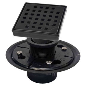 SereneDrains Square Shower Drain Kit with Base - Traditional Square - Matte Black - 4 Inch ABS Plastic