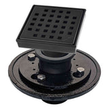 SereneDrains Square Shower Drain Kit with Base - Traditional Square - Matte Black - 4 Inch Cast Iron