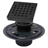 SereneDrains Square Shower Drain Kit with Base - Traditional Square - Matte Black - 4 Inch PVC Plastic
