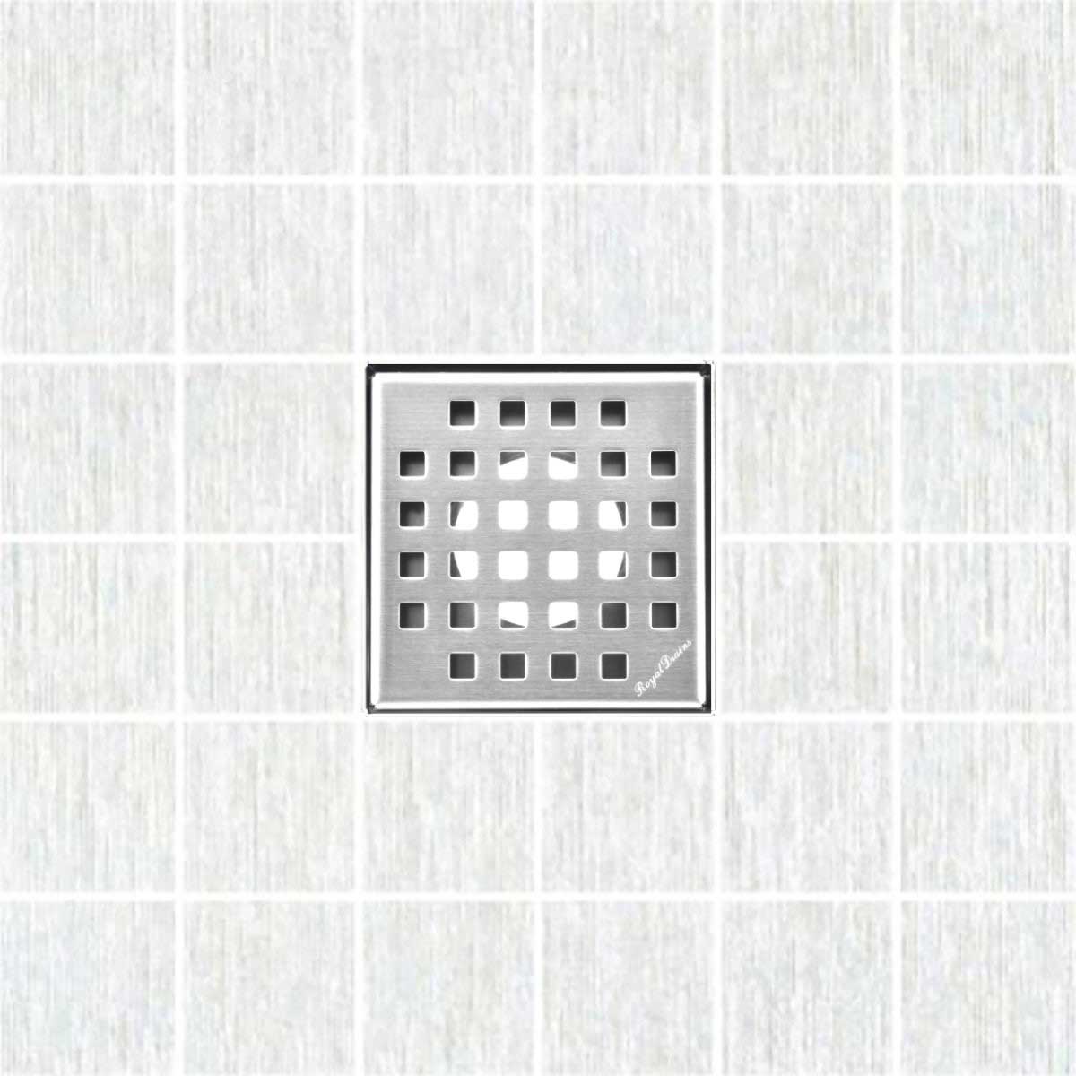 SereneDrains Square Shower Drain Kit with Base - Traditional Square - Brushed Nickel - 4 Inch