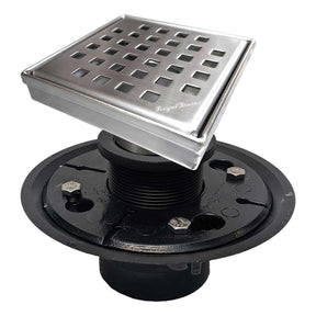 SereneDrains Square Shower Drain Kit with Base - Traditional Square - Brushed Nickel - 4 Inch ABS Plastic