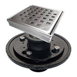 SereneDrains Square Shower Drain Kit with Base - Traditional Square - Brushed Nickel - 4 Inch