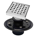 SereneDrains Square Shower Drain Kit with Base - Traditional Square - Polished Chrome - 4 Inch ABS Plastic