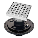 SereneDrains Square Shower Drain Kit with Base - Traditional Square - Polished Chrome - 4 Inch Cast Iron
