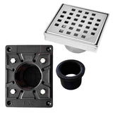 SereneDrains Square Shower Drain Kit with Base - Traditional Square - Polished Chrome - 4 Inch Square PVC Plastic