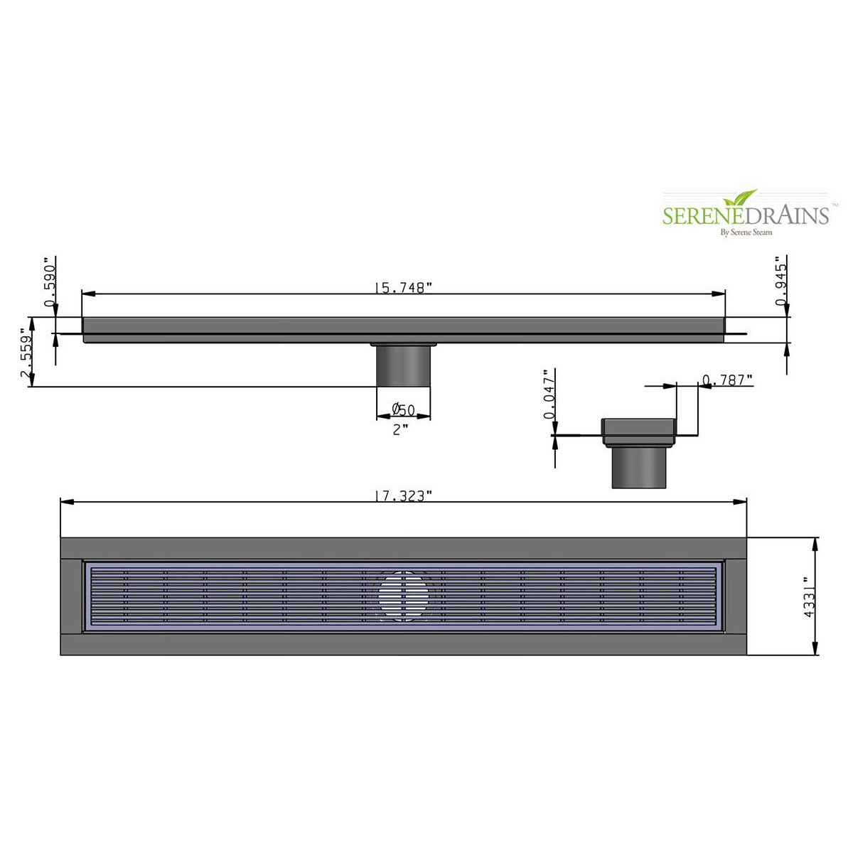 SereneDrains Linear Shower Drain Linear Wedge - Brushed 16