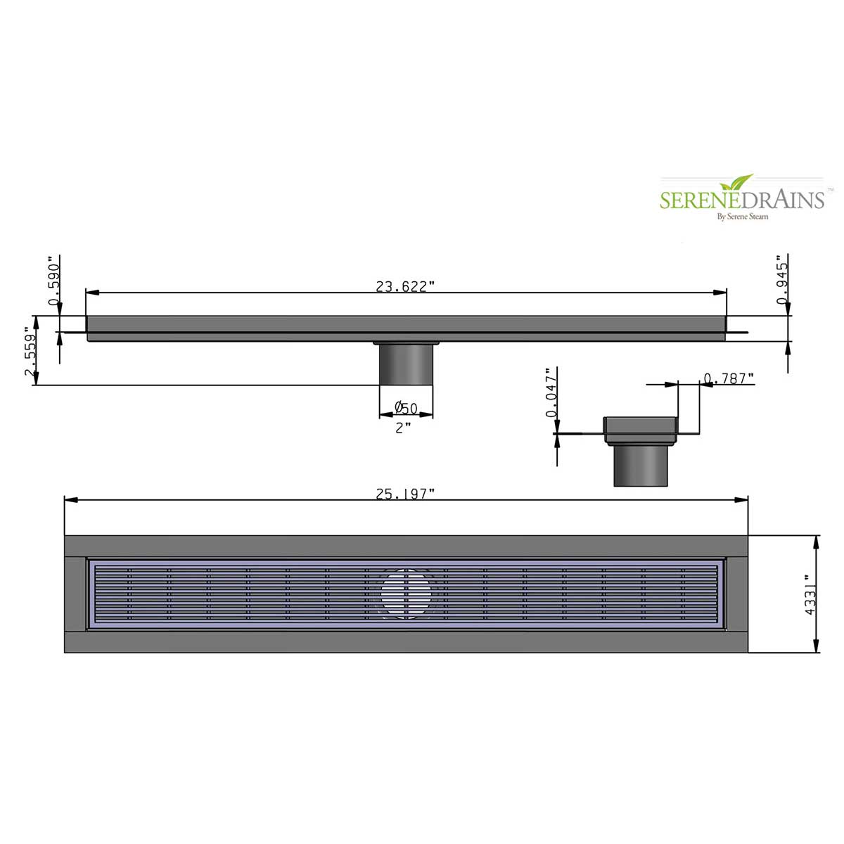 SereneDrains Linear Shower Drain Linear Wedge - Brushed 24