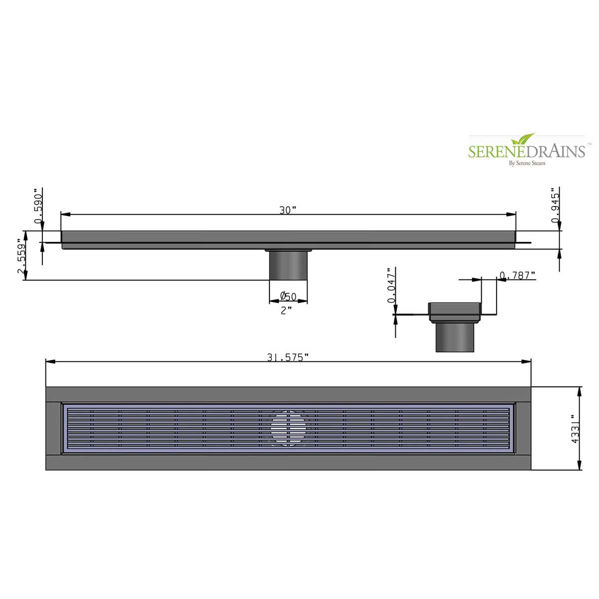 SereneDrains Linear Shower Drain Linear Wedge - Brushed 30