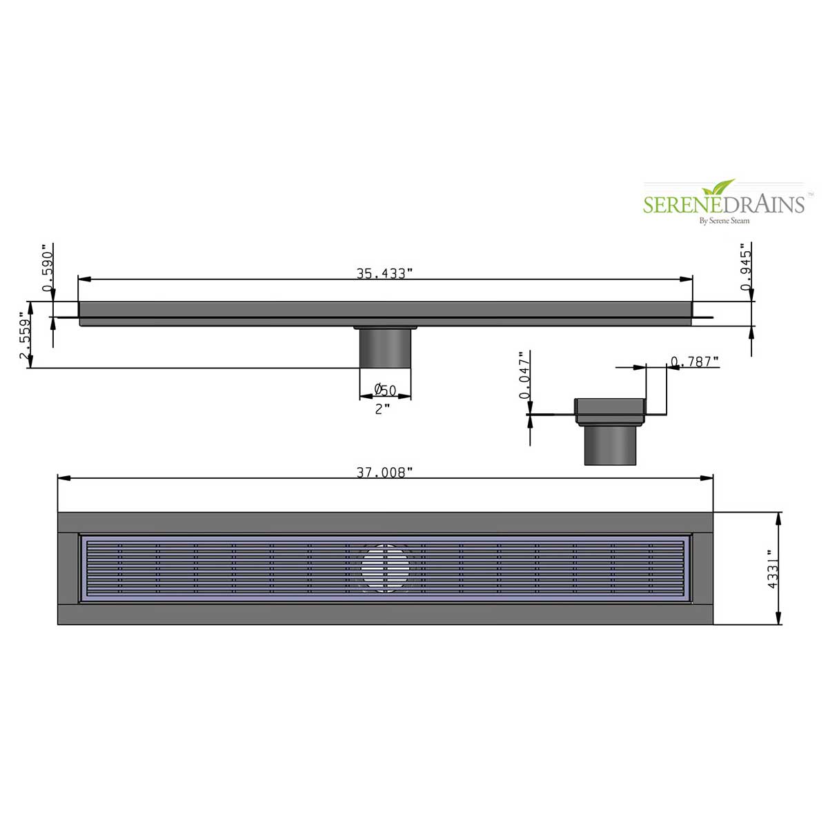 SereneDrains Linear Shower Drain Linear Wedge - Brushed 35