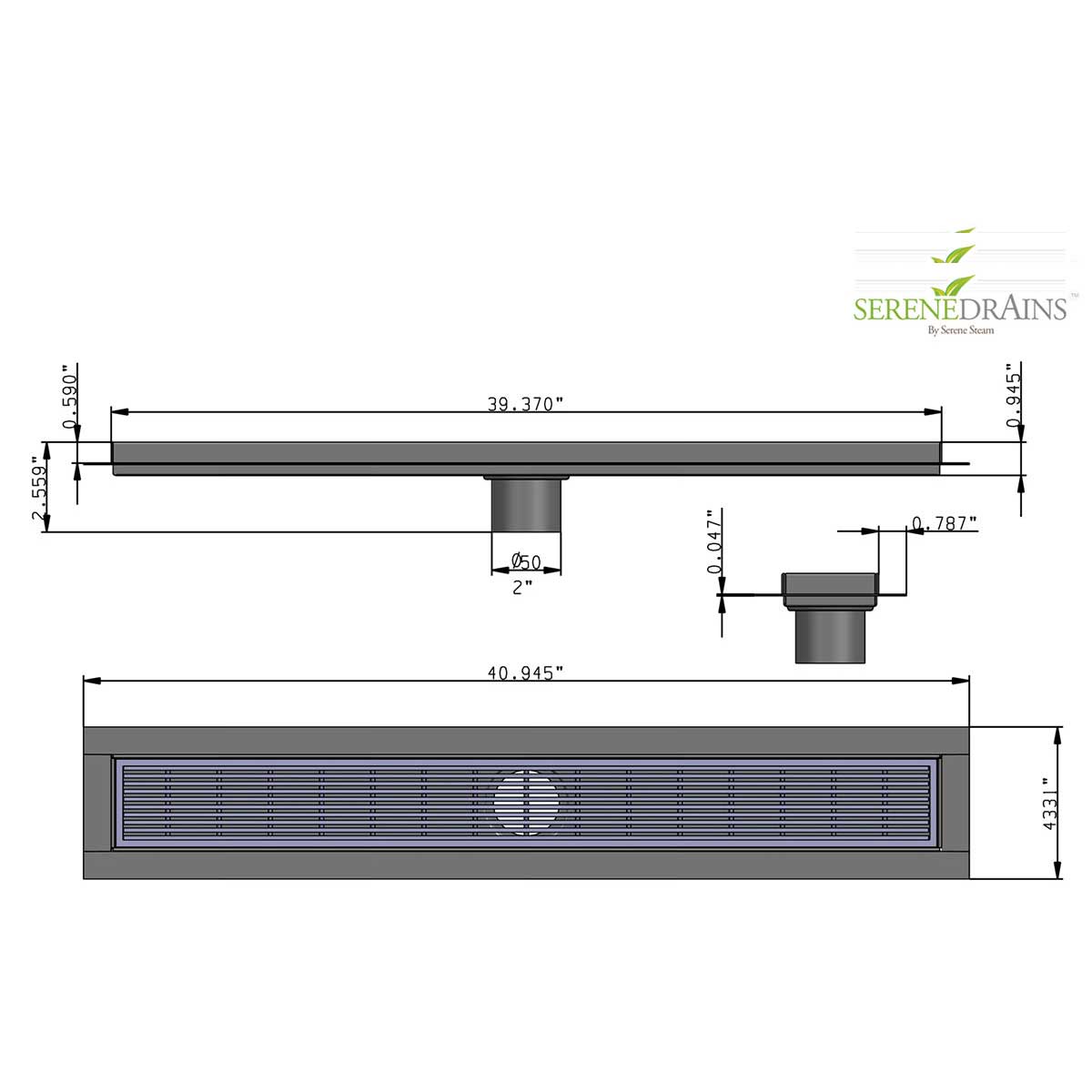 SereneDrains Linear Shower Drain Linear Wedge - Brushed 39