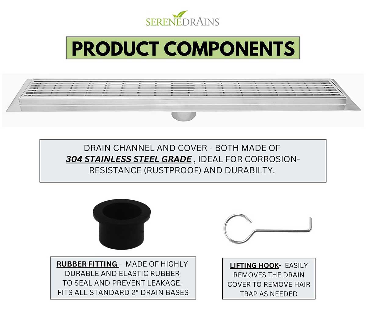 SereneDrains Linear Shower Drain Linear Wedge - Brushed 24