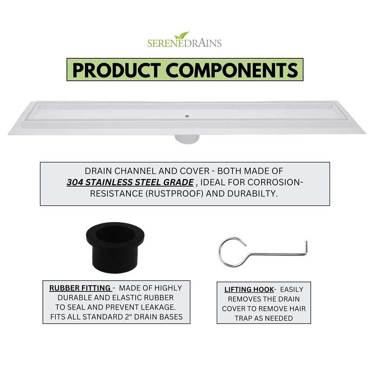 SereneDrains Linear Shower Drain Tile Insert Matte White 24