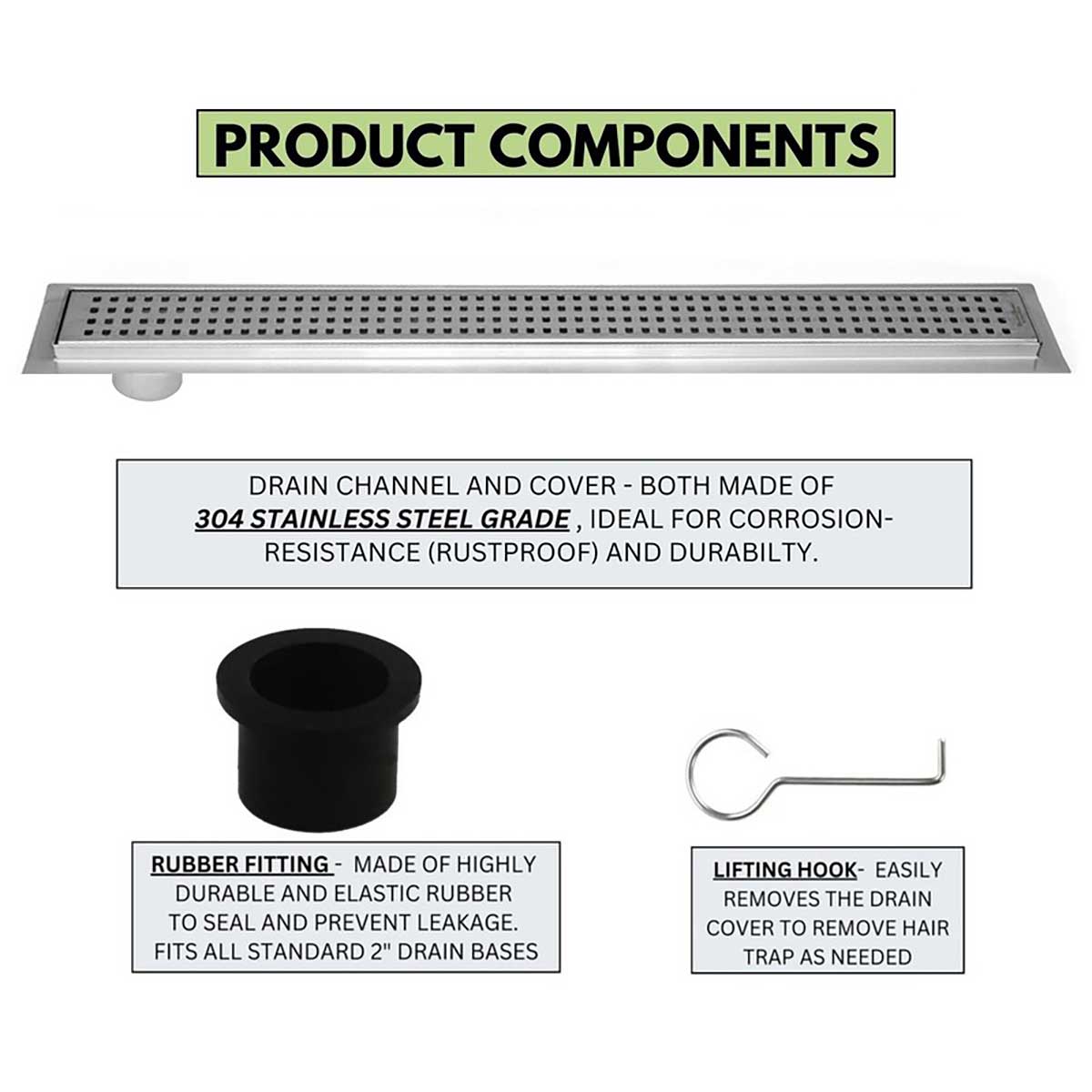 SereneDrains Linear Shower Drain Traditional Square - Brushed 47