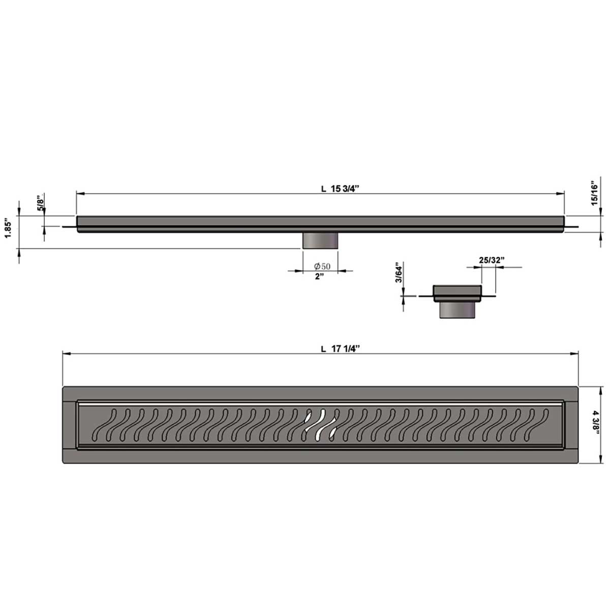 SereneDrains Linear Shower Drain Ocean Wave - Brushed 16