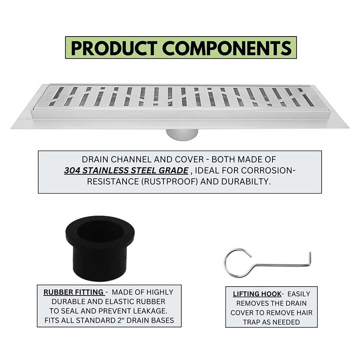 SereneDrains Linear Shower Drain Wind - Brushed Stainless 59