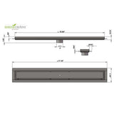 Measurement chart of a drain with Serene Drains branding on a white background