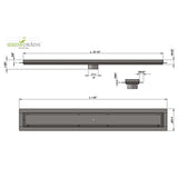 Technical drawing of a drain with dimensions labeled, featuring the Seren Drains logo.