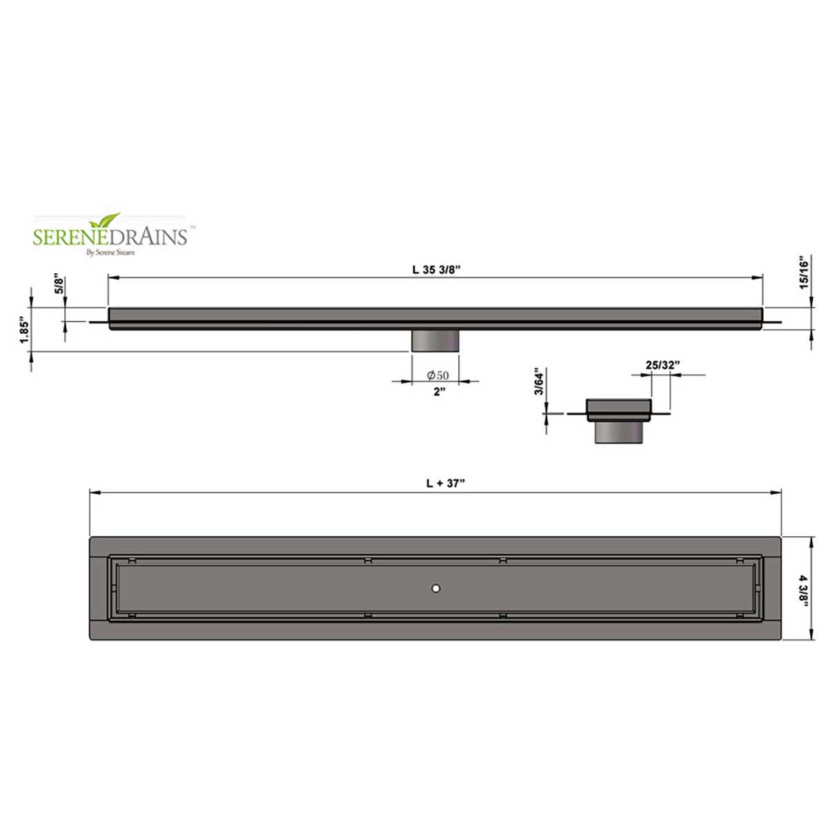 SereneDrains Linear Shower Drain Tile Insert Matte Black 35
