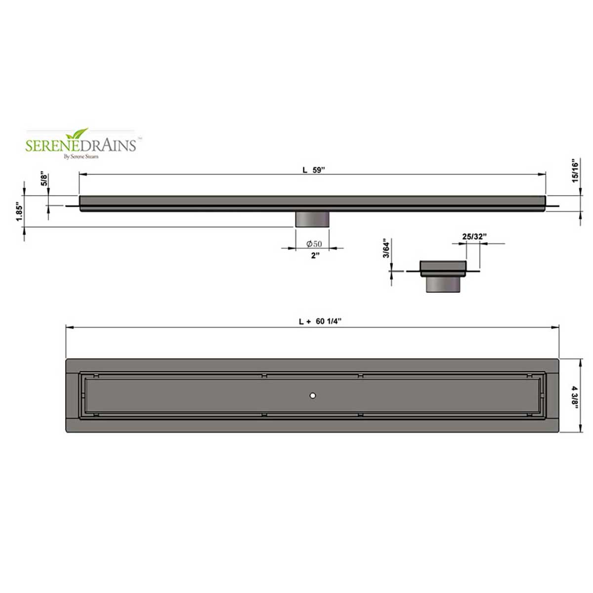 SereneDrains Linear Shower Drain Tile Insert Matte Black 59