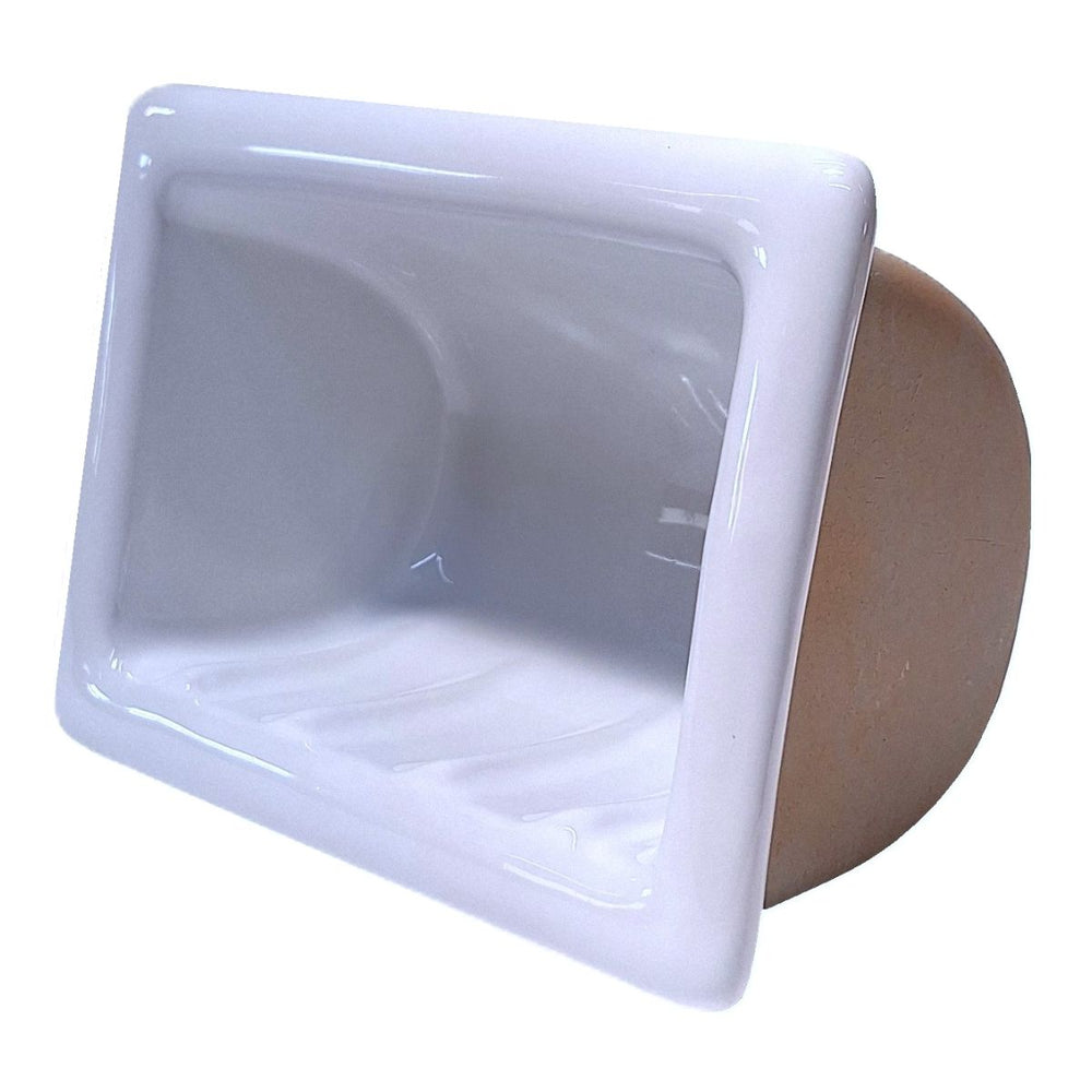 SereneDrains Porcelain Recessed Soap Dish White Glossy 6x4 Holder Shower Wall Mount Tray