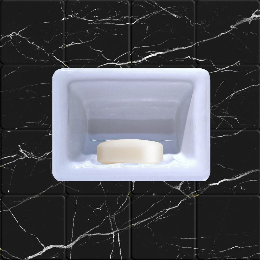 SereneDrains Porcelain Recessed Soap Dish White Glossy 6x4 Holder Shower Wall Mount Tray