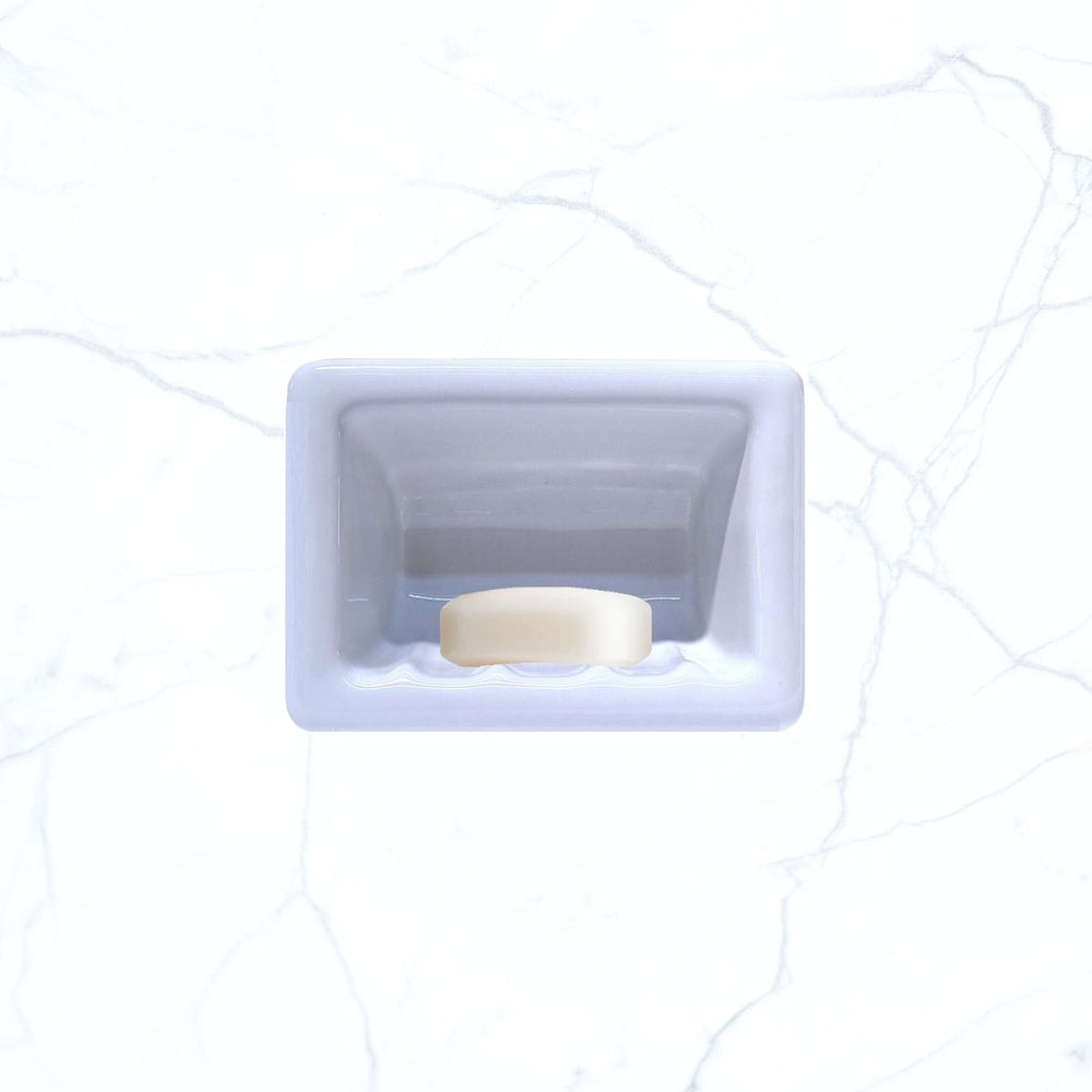 SereneDrains Porcelain Recessed Soap Dish White Glossy 6x4 Holder Shower Wall Mount Tray