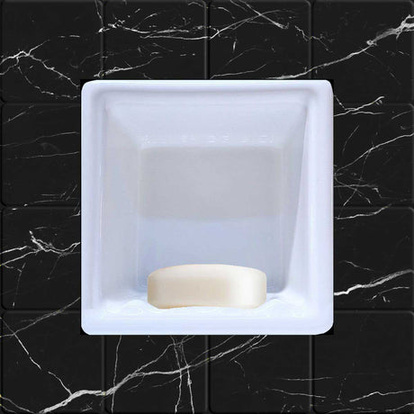SereneDrains Porcelain Recessed Soap Dish White Glossy 6x6