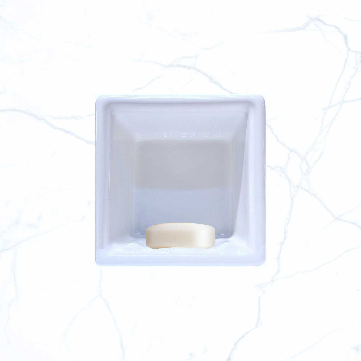 SereneDrains Porcelain Recessed Soap Dish White Glossy 6x6