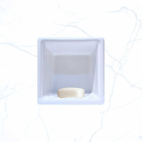 SereneDrains Porcelain Recessed Soap Dish White Glossy 6x6