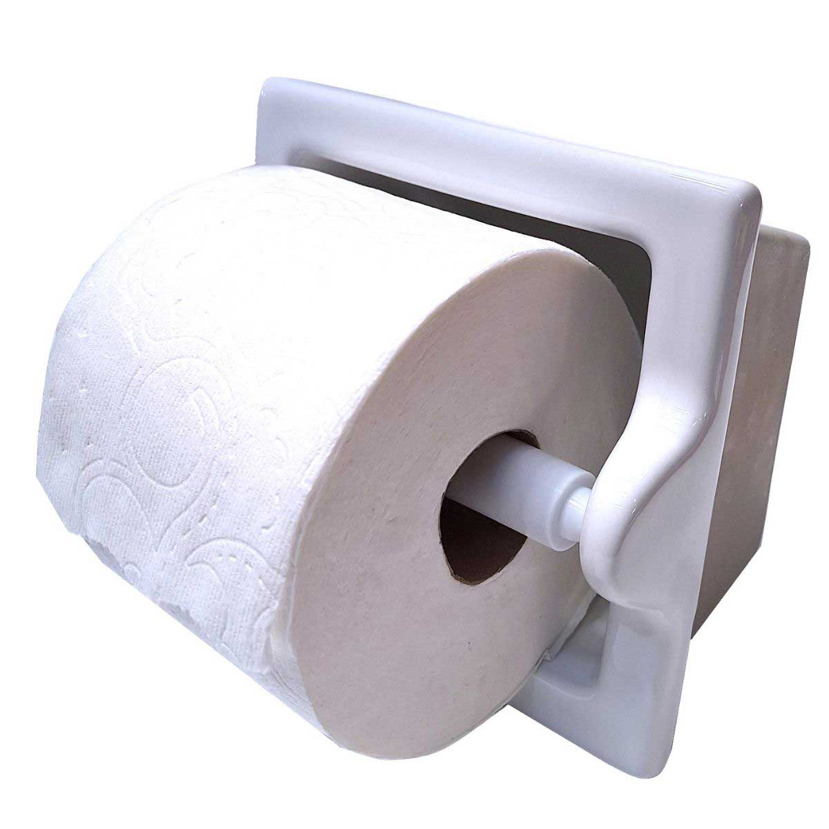 SereneDrains Ceramic Recessed Toilet Paper Holder White Glossy Extended Extra Large Bathroom Tissue Roll