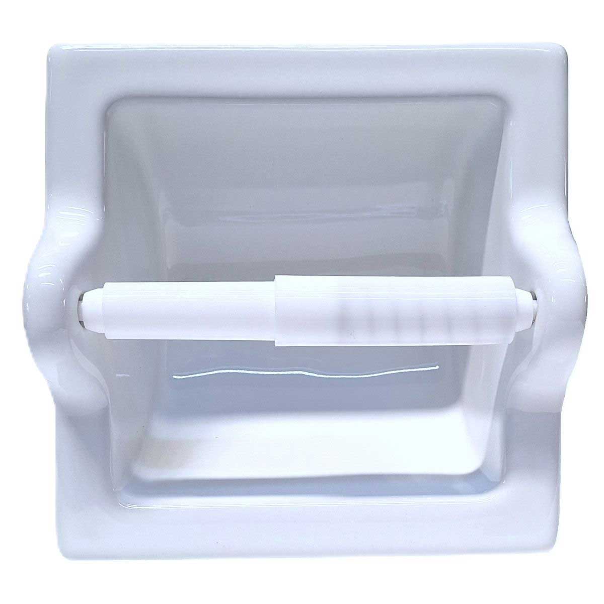 SereneDrains Ceramic Recessed Toilet Paper Holder White Glossy Extended Extra Large Bathroom Tissue Roll