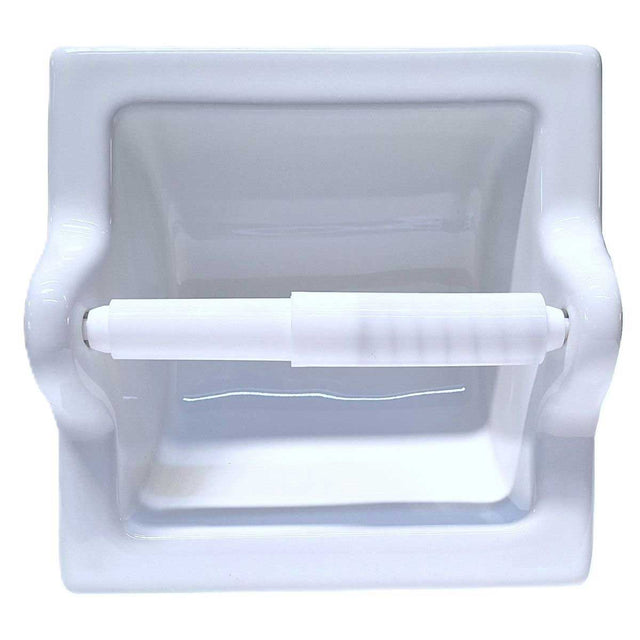 SereneDrains Ceramic Recessed Toilet Paper Holder White Glossy Extended Extra Large Bathroom Tissue Roll