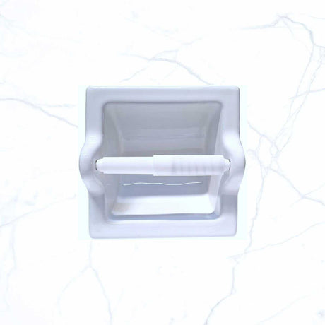 SereneDrains Ceramic Recessed Toilet Paper Holder White Glossy Extended Extra Large Bathroom Tissue Roll
