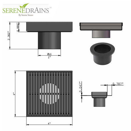 SereneDrains Square Shower Drain Linear Wedge 4 Sketch 