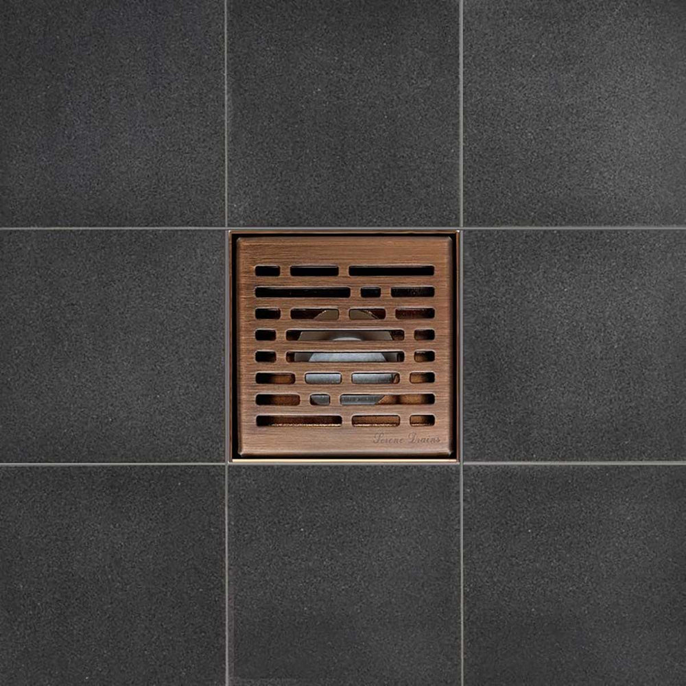 SereneDrains Square Shower Drain Broken Lane 4 Bronze