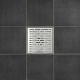 SereneDrains Wow Drain TM Side Discharge Outlet with 4 Inch Square Shower Drain Horizontal Low Profile