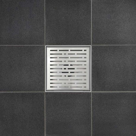 SereneDrains Wow Drain TM Side Discharge Outlet with 4 Inch Square Shower Drain Horizontal Low Profile
