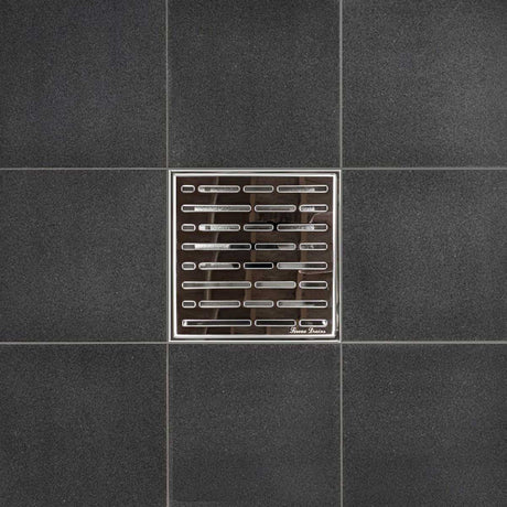 SereneDrains Square shower drain with decorative cover on a floor tile
