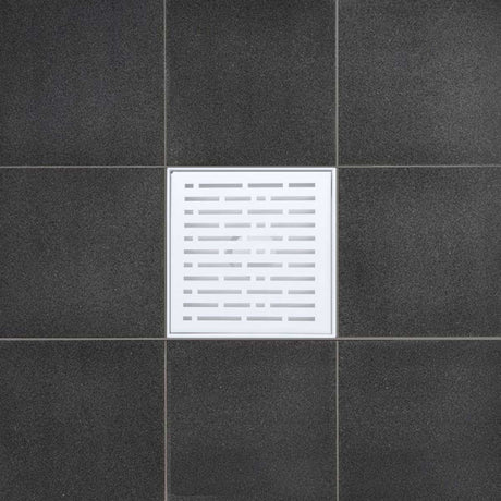 SereneDrains Square shower drain with decorative cover on a floor tile